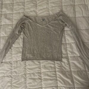 Brandy Melville Light Gray Long Sleeve Off the Shoulder Bonnie Top